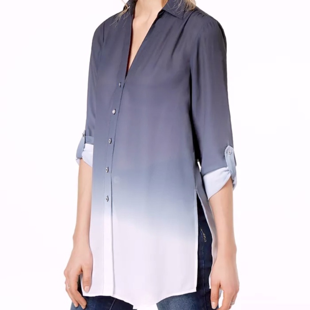 INC Ombré Tunic Button Down High Low Shirt. Size Small, good condition.